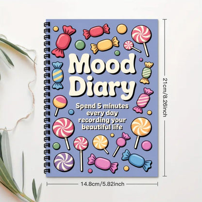 Women's Journal & Mental Health Journal, A5 Guided Self Care Mood Emotions Diary with Daily Mood Tracker, Wellness Log for Writing Feeling (Candy Pattern)