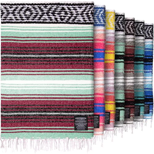 Hydration Nation Authentic Large Handwoven Mexican Blanket - Soft Yoga- Durable Serape- Lightweight Falsa, Beach, Camping, Picnic, Outdoor Blanket 70"x50" - Miami Vice