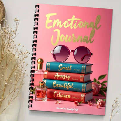 100 Pages A5 Guided Emotions Journal, Self Care Journal, Mental Health Mood Tracker with Prompts Anxiety & Wellness Diary for Women (Book Pattern) - color: Pink-B