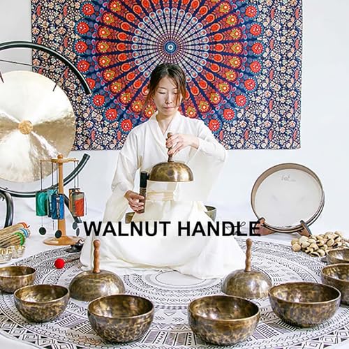 Handheld Metal Singing Bowl,Easy to Carry Meditation Sound Bowl, Removable Meditation Yoga Buddha Sound,Tibetan Meditation Set for Yoga, Chakras, Unique Gift,21-22cm - size: 21