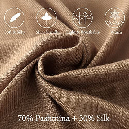 Soft Silky Pashmina Shawl Wraps Solid Colors Scarf for Wedding Evening Dresses - color: E-camel