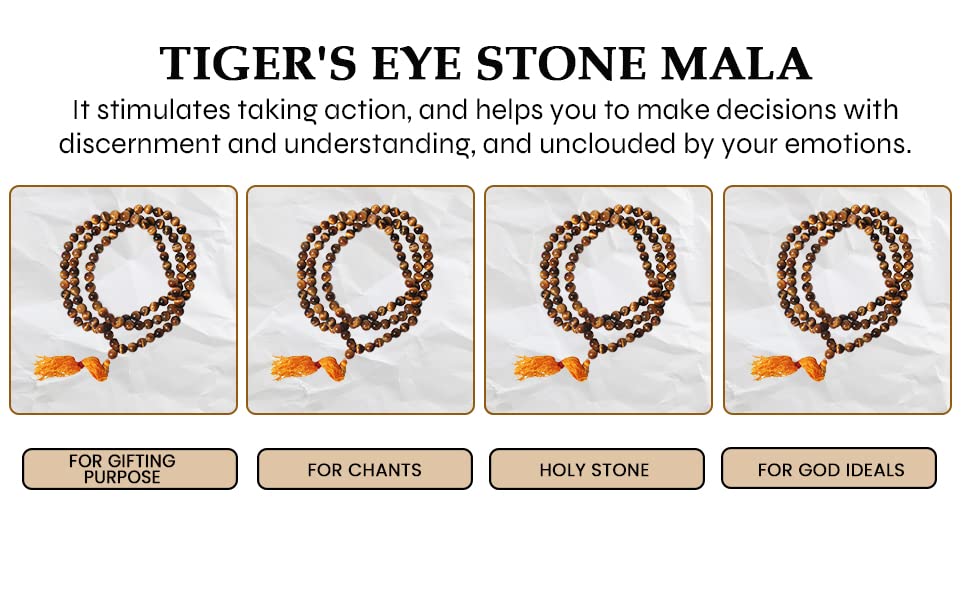 Tiger eye Stone mala/necklace of 8mm 108 +1 Beads for Unisex fashion and prayer