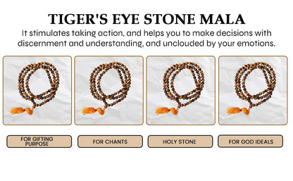 Tiger eye Stone mala/necklace of 8mm 108 +1 Beads for Unisex fashion and prayer