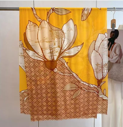 Cashmere-soft Mercerized wool Shawl Pashmina Lightweight Travel Wrap & Evening Scarf |Office |Wedding - color: Flower Shadow Lemon Yellow