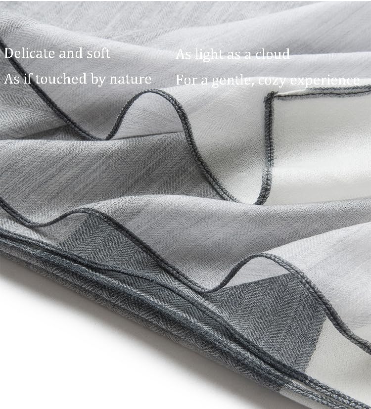 Luxury Cashmere Pashmina Style Shawl - Silk & Wool Blend Scarf, Lightweight Skin-Friendly Wrap - color: Gray + White