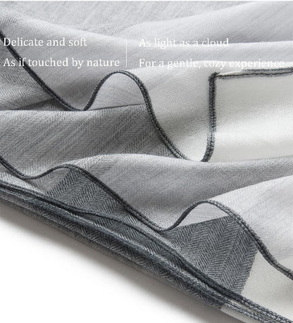 Luxury Cashmere Pashmina Style Shawl - Silk & Wool Blend Scarf, Lightweight Skin-Friendly Wrap - color: Gray + White