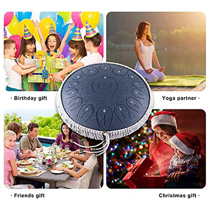 BURNING&LIN Steel Tongue Drum 15 Notes 14 Inches Tongue drum Handpan Drum Percussion for Meditation Yoga Musical Education Best Gift for Adult& Kids - size: 14 inches 15 tones