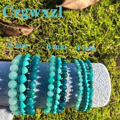 4mm 6mm 8mm Healing Crystal Bracelets for Women Men Natural Stone Beaded Stretch Bracelet Handmade Gemstone Reiki Spiritual Jewelry Gifts - color: Apatite+Aquamarine+Green Turquoise-Healing, size: 4mm