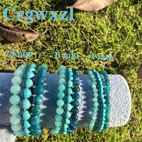4mm 6mm 8mm Healing Crystal Bracelets for Women Men Natural Stone Beaded Stretch Bracelet Handmade Gemstone Reiki Spiritual Jewelry Gifts - color: Apatite+Aquamarine+Green Turquoise-Healing, size: 6mm