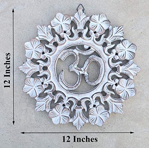 DharmaObjects Handcrafted Wooden Om Wall Decor Hanging Art - color: OM WHITE