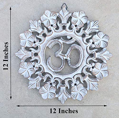 DharmaObjects Handcrafted Wooden Om Wall Decor Hanging Art - color: OM WHITE