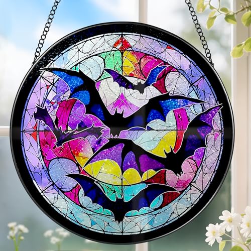8 Inch Stained Glass Suncatcher Ornament, DOUHASU Bat Sun Catchers Indoor Window, Stained Glass Window Hanging, Home Decor, Bat Lovers Gifts for Him, Men - color: Bat