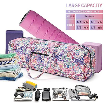 | Yoga Mat Bag | Large Yoga Mat Carrier with Wet Pocket | Yoga Gifts | Gym Tote Bag for Women - color: Pink
