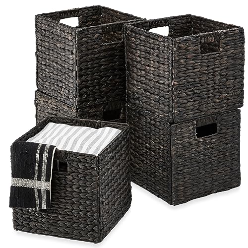 Best Choice Products 10.5x10.5in Pack of 5 Cube Storage Baskets, Water Hyacinth Multipurpose Collapsible Organizers, Handwoven Laundry Totes for Laundry, Living Room, Kids Room & Nursery - Black - color: Black, size: 10.5x10.5in