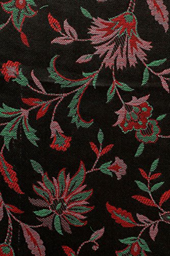 Exotic India Women Reversible Jamawar Wool Shawl with Woven Flowers | Ethnic Beautiful Floral Weave Stole, Dupatta - color: Black and Green