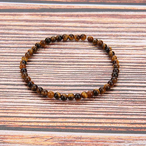 4MM Mini Gemstone Energy Bracelets Tiny Bracelet Natural Stone Statement Bracelet Charm Beaded Couples Bracelets - color: Tiger Eye