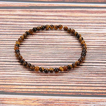 4MM Mini Gemstone Energy Bracelets Tiny Bracelet Natural Stone Statement Bracelet Charm Beaded Couples Bracelets - color: Tiger Eye