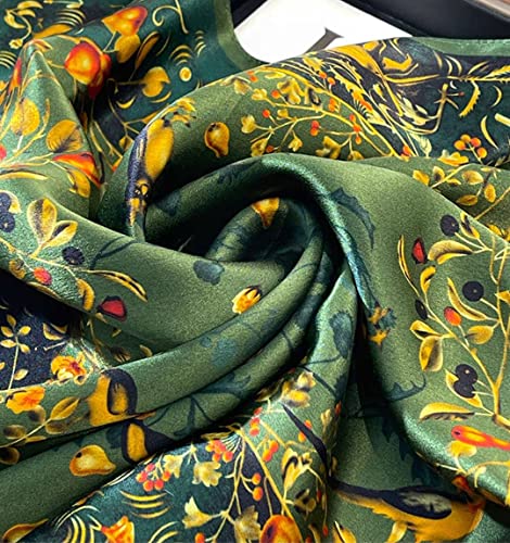 ANDANTINO 100% Silk Scarf 43" Large Square Lightweight Headscarf& Shawl–Women Hair Wraps-With Gift Packed - color: Jade Green-birds