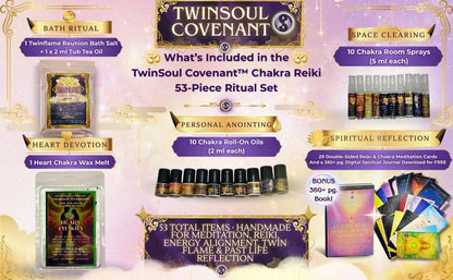Chakra Reiki Meditation Ritual Gift Set – Handmade Archangel & Twin Flame Collection with Bath Salts, Room Sprays, Roll-On Oils, Wax Melt & Reiki Chakra Cards (53-Piece Set)