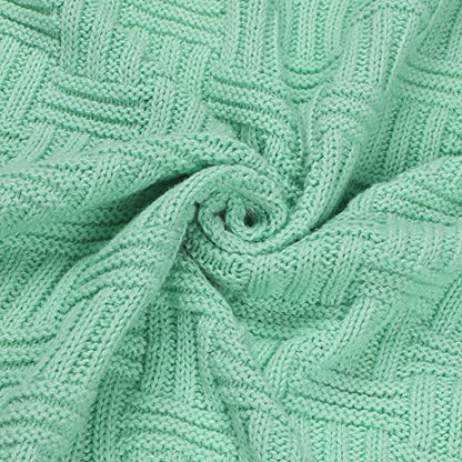 uxcell 100% Cotton Cable Knit Throw Blanket,Soft Lightweight Lap Blanket,Textured Solid Sofa Throw Couch Cover Decors Knitted Blankets, Light Green 50"x 60" - color: Light Green