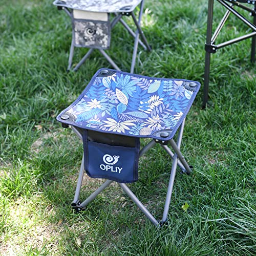 Opliy Camping Stool, Folding Small Chair Portable Camp Stool for Camping Fishing Hiking Gardening and Beach, Camping Seat with Carry Bag (Blue-Leaf) - color: Blue-leaf