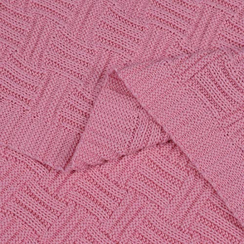 uxcell 100% Cotton Cable Knit Throw Blanket,Soft Lightweight Lap Blanket,Textured Solid Sofa Throw Couch Cover Decors Knitted Blankets, Pink 50"x 60" - color: Pink