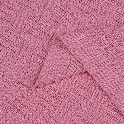 uxcell 100% Cotton Cable Knit Throw Blanket,Soft Lightweight Lap Blanket,Textured Solid Sofa Throw Couch Cover Decors Knitted Blankets, Pink 50"x 60" - color: Pink