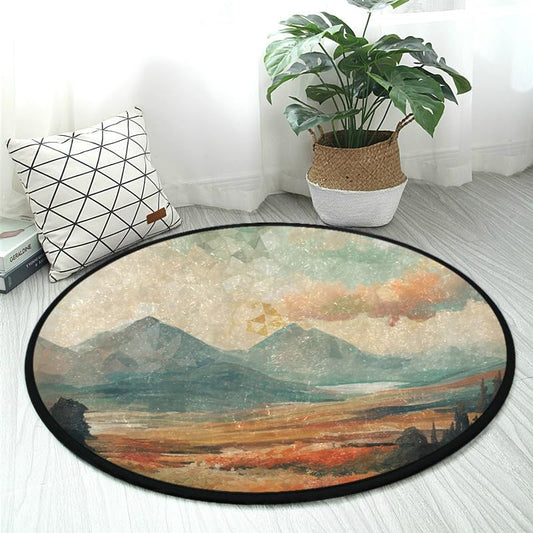 Scenery with Geometric Patterns Design Round Area Rug 3ft Soft Non-Slip Washable Ideal for Kitchen Living Room Bedroom Bathroom Long-Lasting & No Shedding - color: Color-4, size: 3' (Round)