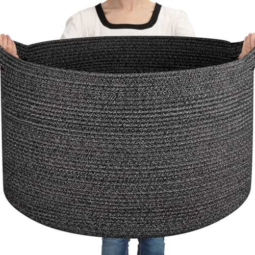 OIASKET Large Woven Baskets for Storage, 23.6" x 23.6" x 14.6" Blanket Storage Living Room, Baby Toy Basket for Clothes, Pillows, Towels, Shoe Basket for Entryway (Black) - color: Black, size: 105L