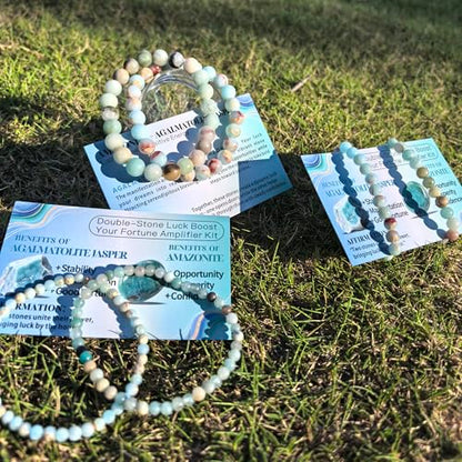 4mm 6mm 8mm Healing Crystal Bracelets for Women Men Natural Stone Beaded Stretch Bracelet Handmade Gemstone Reiki Spiritual Jewelry Gifts - color: Amazonite+Agalmatolite Jasper-Lucky, size: 4mm