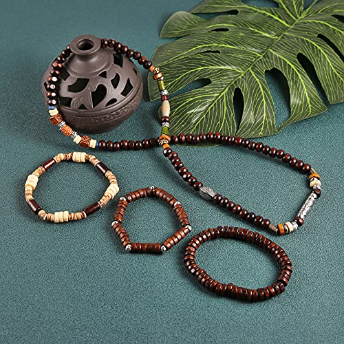HZMAN Wrap Bracelets Men Women, Hemp Cords Wood Beads Ethnic Tribal Bracelets, Leather Wristbands - style: Bohemian