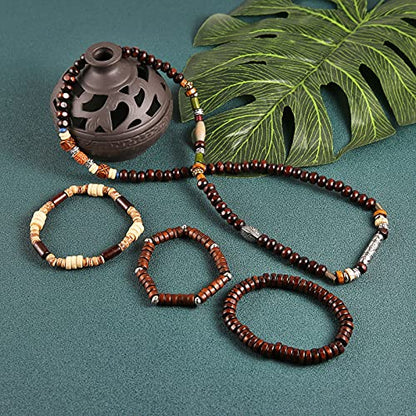 HZMAN Wrap Bracelets Men Women, Hemp Cords Wood Beads Ethnic Tribal Bracelets, Leather Wristbands - style: Bohemian