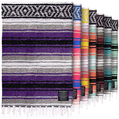 Hydration Nation Authentic Extra Large Mexican Blanket (70"x50") - Handwoven Yoga, Serape - Artisanal Falsa, Beach, Camping, Picnic, Outdoor (Purple) - color: Purple