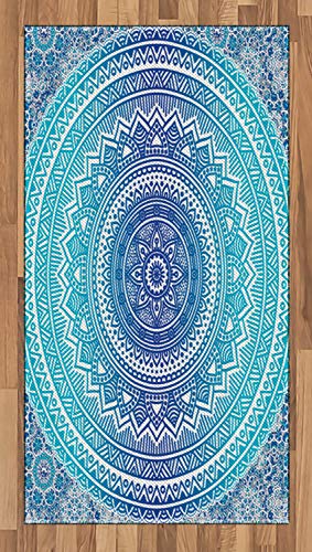 Ambesonne Ethnic Area Rug, Ancient Ritual Symbol of Universe Cultural Center Point Balance Meditation Theme, Flat Woven Accent Rug for Living Room Bedroom Dining Room, 2.6 x 5 FT, Pale Blue