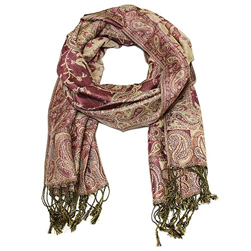 Falari Women's Reversible Paisley Pashmina Shawl Wrap Scarf For Evening Dresses Festivals Any Occasions All Seasons 80"x27" - color: Style 1 - Pink