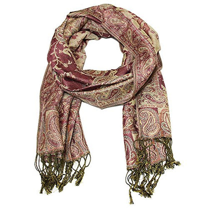 Falari Women's Reversible Paisley Pashmina Shawl Wrap Scarf For Evening Dresses Festivals Any Occasions All Seasons 80"x27" - color: Style 1 - Pink