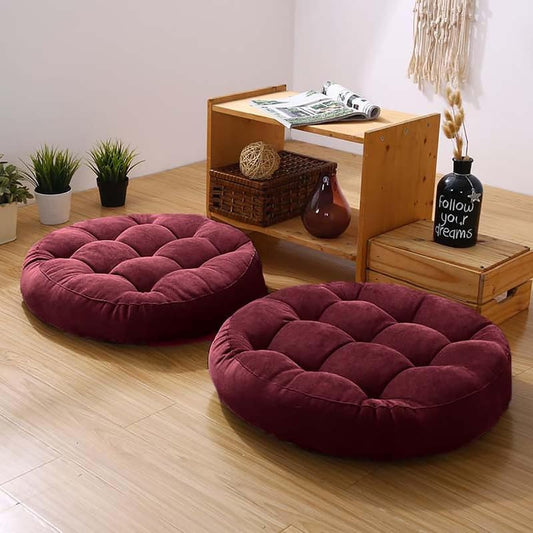 Meditation Floor Pillow Set of 2 Large Round Floor Cushions for Adults Tufted Corduroy Floor Seat Pillows Cushion for Living Room Tatami Yoga,Wine Red 22x22 Inch - color: Wine Red, size: 22"Lx22"Wx5"H
