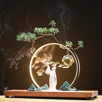 Faux Tree Chinese Zen Backflow Incense Burner Office Decoration Sand Table Rockery Creative Home Living Room Entrance Decoration Faux Plants Indoor