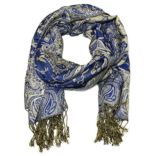 Falari Women's Reversible Paisley Pashmina Shawl Wrap Scarf For Evening Dresses Festivals Any Occasions All Seasons 80"x27" - color: Style 1 - Royal