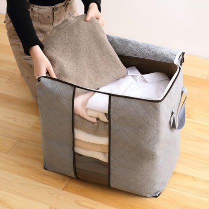 3-Pack Heavy-Duty Storage Bags with Zipper | Waterproof Moving & Travel Storage Organizers | Foldable Reinforced Handles for Clothes, Bedding,Blankets | Space-Saving,Vertical Style,Grey