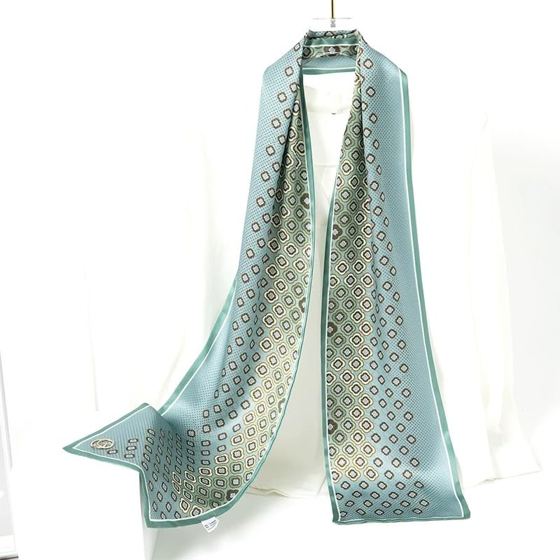 100% Silk Scarf for Women 59”*6.3” Long Shawls for Headscarf and Neck- Oblong Hair Wraps with Gift Packed - color: Blue