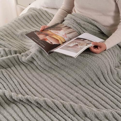 BATTILO Grey Throw Blanket for Couch, Fluffy Soft Plush Light Gray Chenille Blankets, Cozy Warm Lightweight Blanket for Bed, Sofa, Light Gray, 50"x60" - color: Grey