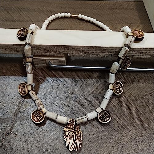 8 Leaf RADHA Tulasi Necklace Mala with Lord Radha Krishna Holy Basil Tulsi Pendant Wood Necklace Religious Chain Mala for Women & Men
