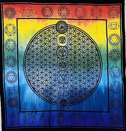 Indian Consigners 7 Chakra Table Cloth Small Square Cotton Tapestry Tarot Spread (7 Color) - color: 7 Color