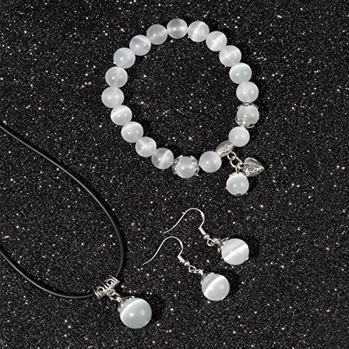 Natural Stretch Gemstone Bracelet Healing Stone Beaded Bracelets for Women Men Gifts (Unisex) - color: white 3pc