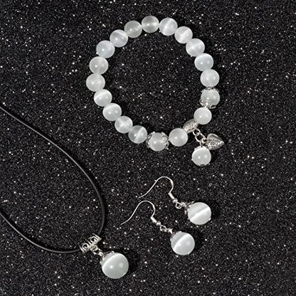 Natural Stretch Gemstone Bracelet Healing Stone Beaded Bracelets for Women Men Gifts (Unisex) - color: white 3pc