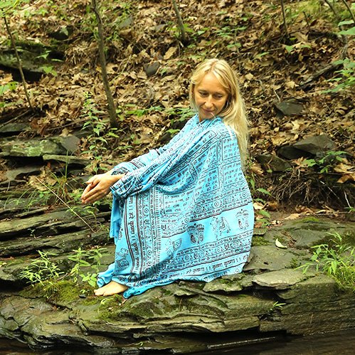 Prabhuji's Gifts Meditation Yoga Prayer Shawl with Om Symbol, Turquoise Multi-Use Wrap - Unisex