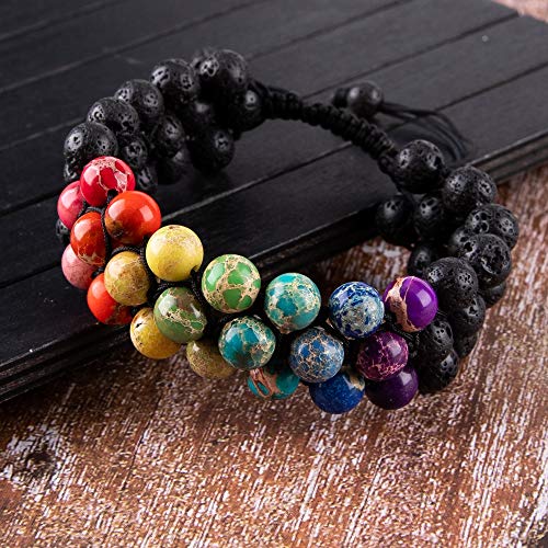 8mm Natural Lava Rock Stone Bracelets for Men, Healing Crystal Essential Oil Diffuser Beads Bracelet Chakra Yoga Energy Anxiety Gemstone Bracelet - color: Lava Rock + Agate