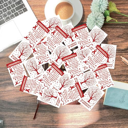 240 Pcs Multicolor Ribbon Card All Breast Cancer Awareness Cards Mental Health Postcard Domestic Violence Oncology Overdose Awareness Inspirational Gift for Home Office (Red Ribbon) - color: Red Ribbon