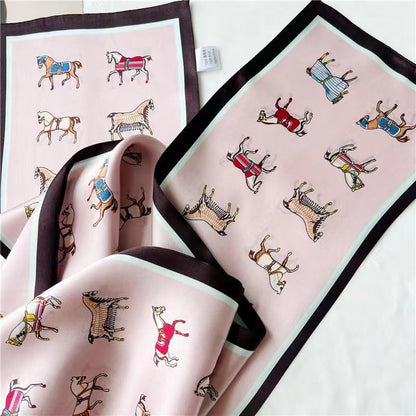 ANDANTINO 100% Silk Scarf for Women 59”*6.3” Long Shawls for Headscarf and Neck- Oblong Hair Wraps with Gift Packed - color: Pink-horses